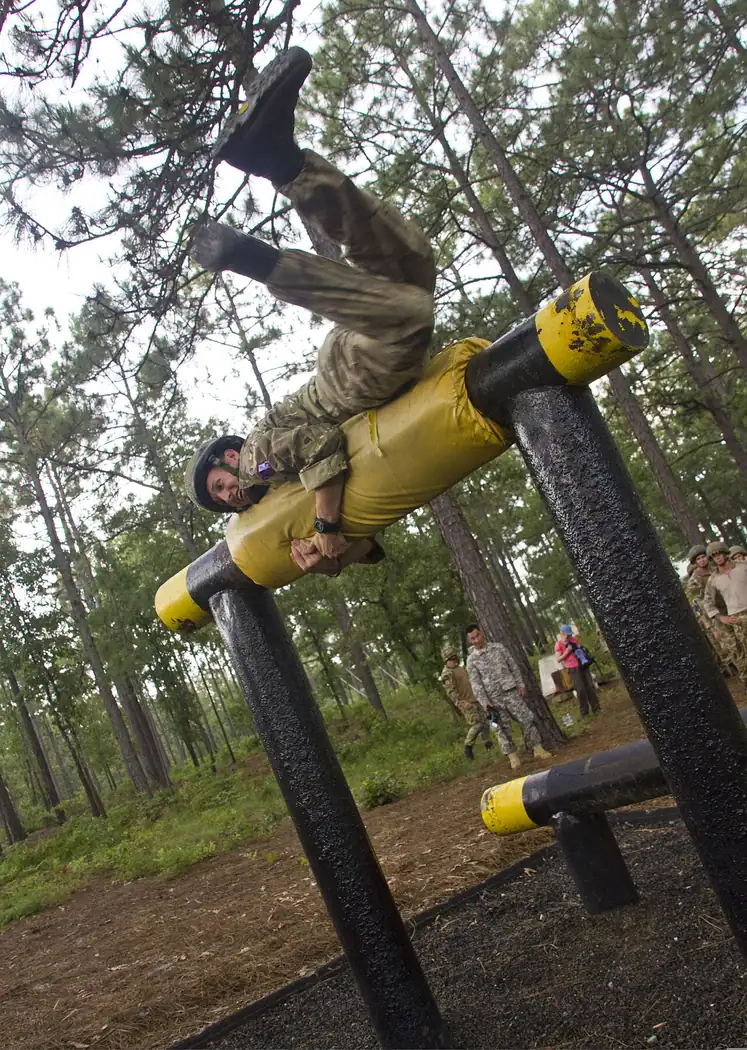 British Parachute Regiment soldier traversing an obstacle during a 2013 exercise in North Carolina